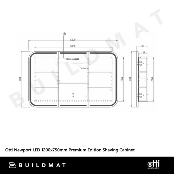 Otti Newport LED 1200x750mm Premium Edition Shaving Cabinet Woodland Oak