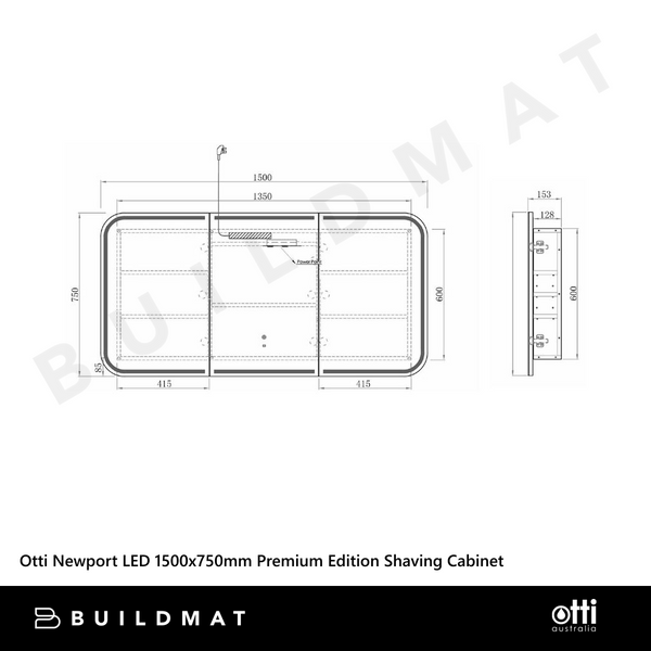 Otti Newport LED 1500x750mm Premium Edition Shaving Cabinet Woodland Oak