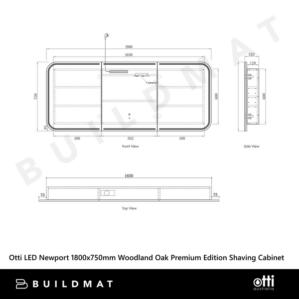 Otti Newport LED 1800x750mm Premium Edition Shaving Cabinet Woodland Oak
