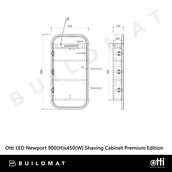 Otti LED Newport 900mm White Shaving Cabinet Premium Edition