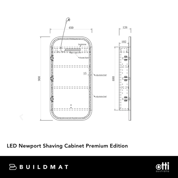 Otti LED Newport 900mm Black Oak Shaving Cabinet Premium Edition