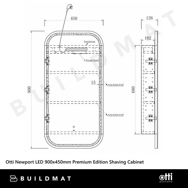 Otti Newport LED 900x450mm Premium Edition Shaving Cabinet Woodland Oak
