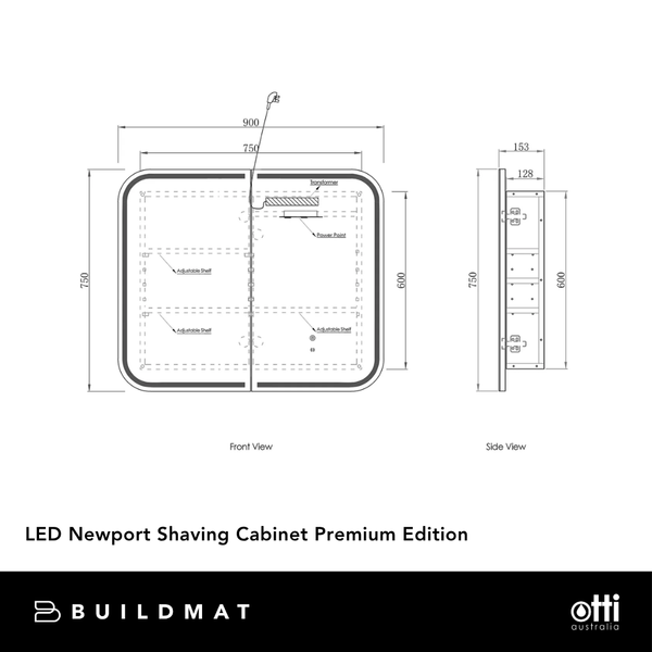Otti LED Newport 900mm Black Oak Shaving Cabinet Premium Edition