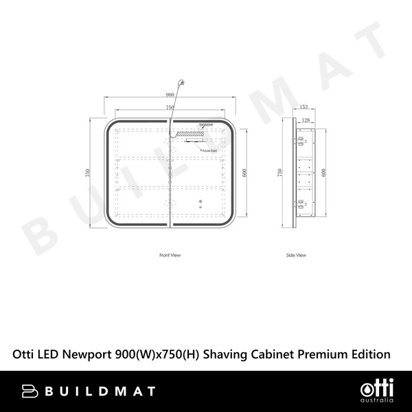 Otti LED Newport 900mm Black Oak Shaving Cabinet Premium Edition