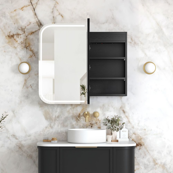 Otti LED Newport 900mm Black Oak Shaving Cabinet Premium Edition