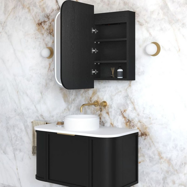 Otti LED Newport 900mm Black Oak Shaving Cabinet Premium Edition