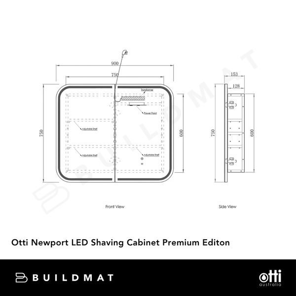 Otti Newport LED 900x750mm Premium Edition Shaving Cabinet Woodland Oak