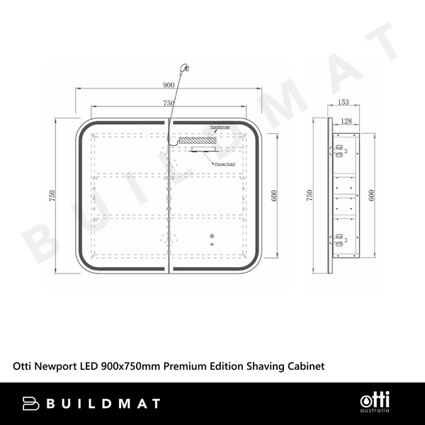 Otti Newport LED 900x750mm Premium Edition Shaving Cabinet Woodland Oak