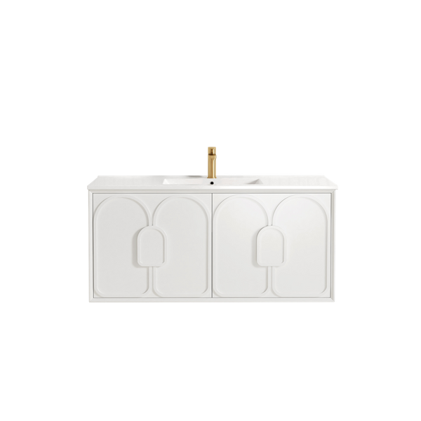Otti Laguna Mark II 1200mm Matte White Wall Hung Vanity with Natural Carrara Top and Undermount Basin