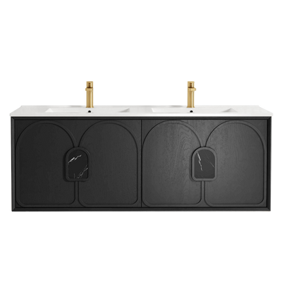 Otti Laguna Mark II 1500mm Black Oak Wall Hung Vanity with Natural Carrara Top and Undermount Basin