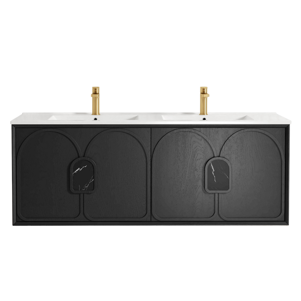 Otti Laguna Mark II 1500mm Black Oak Wall Hung Vanity with Natural Carrara Top and Undermount Basin