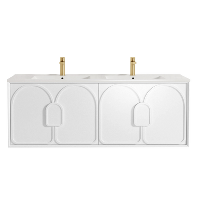 Otti Laguna Mark II 1500mm Matte White Wall Hung Vanity with Natural Carrara Top and Undermount Basin