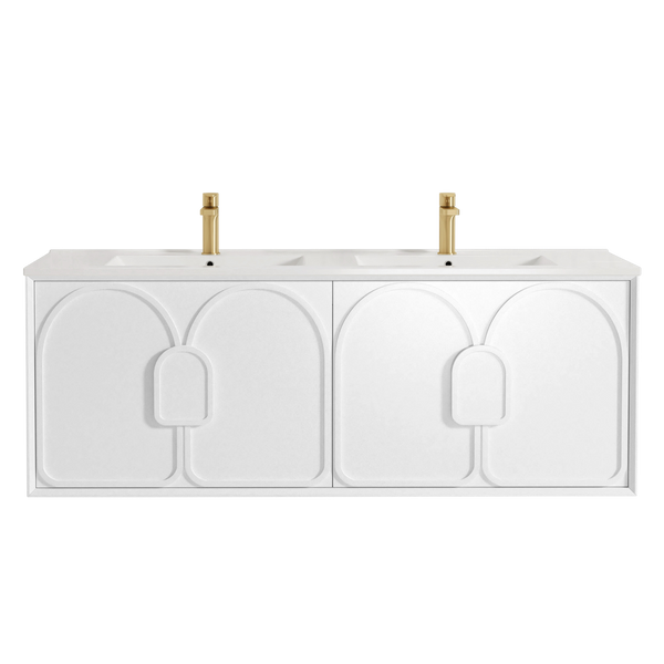 Otti Laguna Mark II 1500mm Matte White Wall Hung Vanity with Natural Carrara Top and Undermount Basin