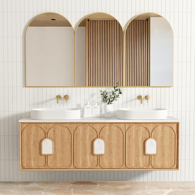 Otti Laguna Mark II 1800mm Woodland Oak Wall Hung Vanity with Natural Carrara Top and Undermount Basin