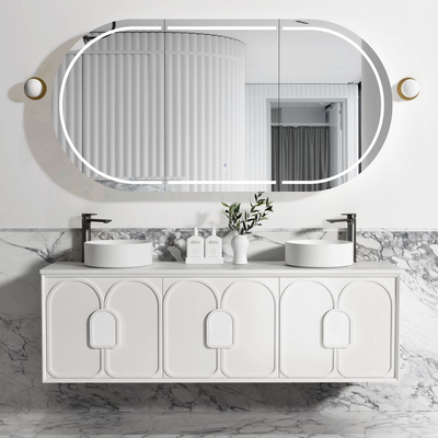 Otti Laguna Mark II 1800mm Matte White Wall Hung Vanity with Natural Carrara Top and Undermount Basin