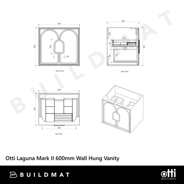 Otti Laguna Mark II 600mm Matte White Wall Hung Vanity