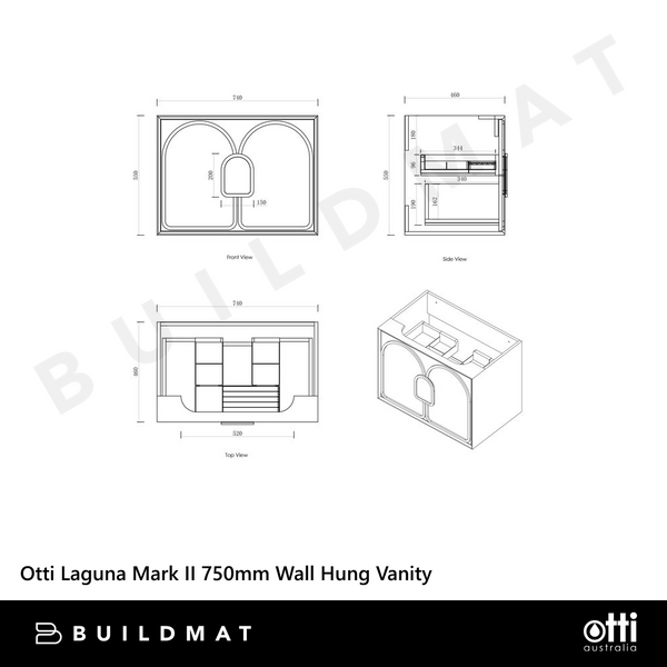 Otti Laguna Mark II 750mm Woodland Oak Wall Hung Vanity with Natural Carrara Top and Undermount Basin