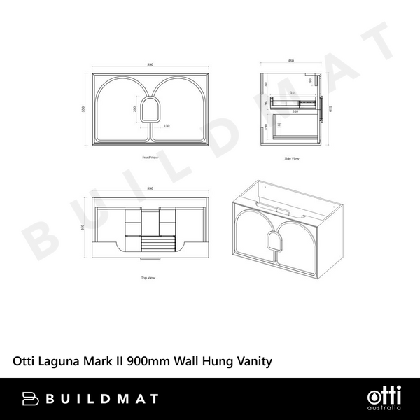 Otti Laguna Mark II 900mm Matte White Wall Hung Vanity with Natural Carrara Top and Undermount Basin
