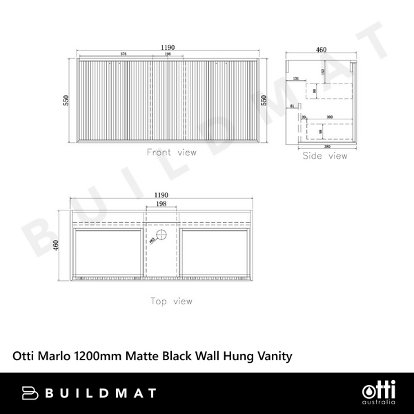 Otti Marlo 1200mm Matte Black Wall Hung Vanity