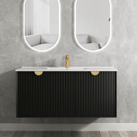 Otti Marlo 1200mm Matte Black Wall Hung Vanity with Natural Carrara Marble Top and Undermount Basin