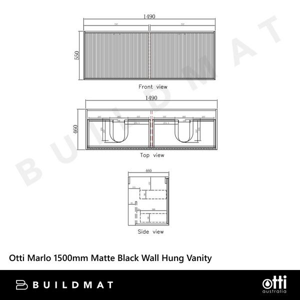 Otti Marlo 1500mm Matte Black Wall Hung Vanity