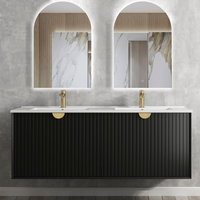 Otti Marlo 1500mm Matte Black Wall Hung Vanity with Natural Carrara Marble Top and Double Bowl Undermount Basin