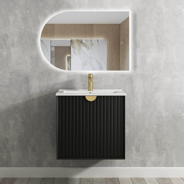 Otti Marlo 600mm Matte Black Wall Hung Vanity with Undermount Basin