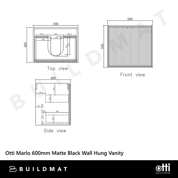 Otti Marlo 600mm Matte Black Wall Hung Vanity with Undermount Basin