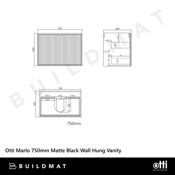 Otti Marlo 750mm Matte Black Wall Hung Vanity
