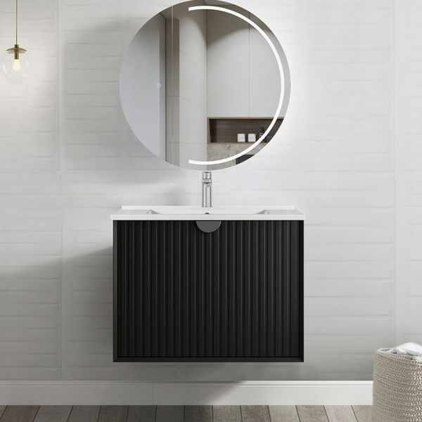 Otti Marlo 750mm Matte Black Wall Hung Vanity with Natural Carrara Marble Top and Undermount Basin