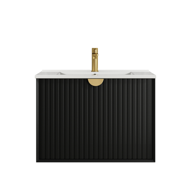 Otti Marlo 750mm Matte Black Wall Hung Vanity with Natural Carrara Marble Top and Undermount Basin