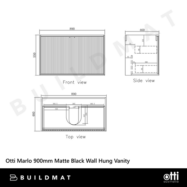 Otti Marlo 900mm Matte Black Wall Hung Vanity