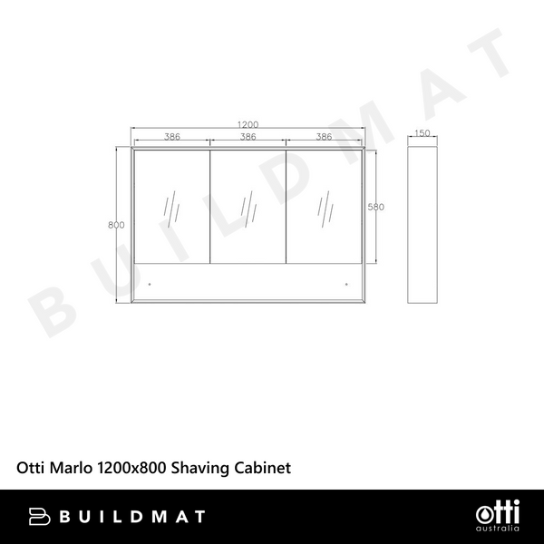 Otti Marlo 1200mm Matte Black Shaving Cabinet
