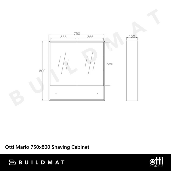 Otti Marlo 750mm Matte Black Shaving Cabinet