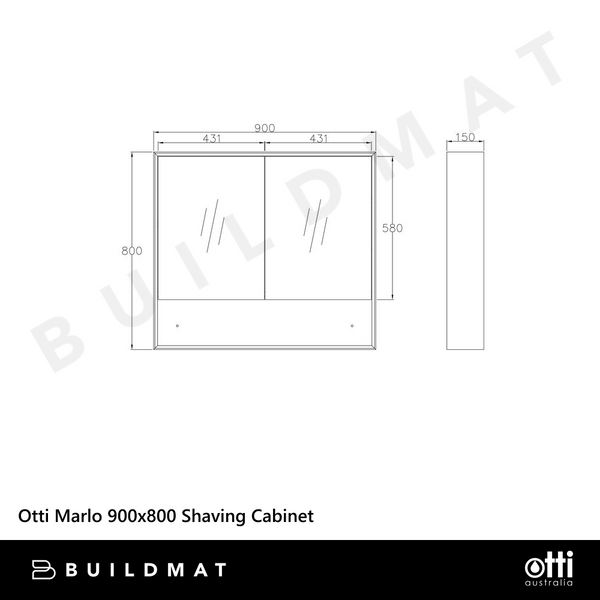 Otti Marlo 900mm Matte Black Shaving Cabinet