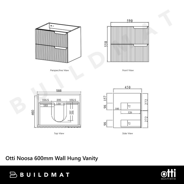 Otti Noosa 600mm Satin White Wall Hung Vanity