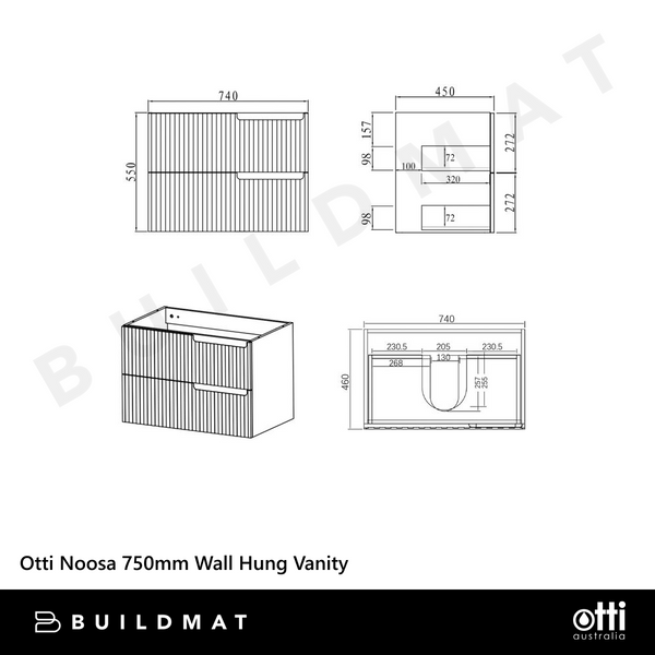 Otti Noosa 750mm Satin White Wall Hung Vanity