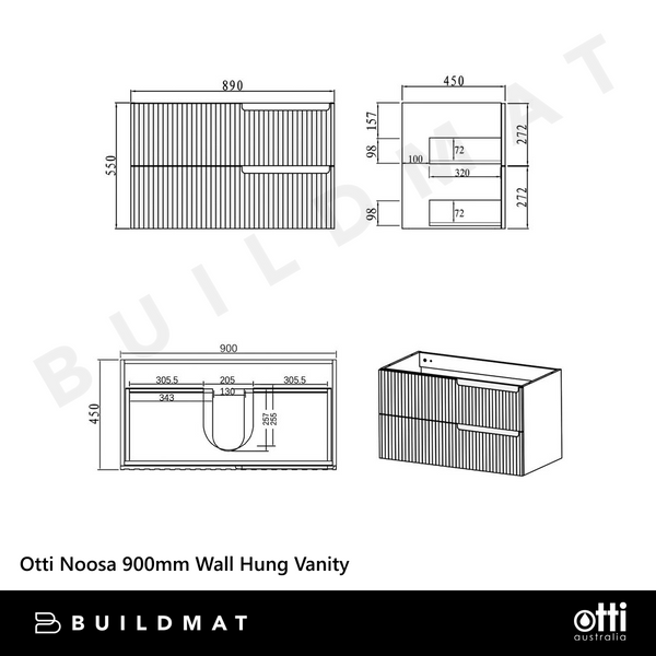 Otti Noosa 900mm Satin White Wall Hung Vanity