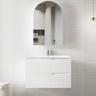 Otti Noosa 900mm Satin White Wall Hung Vanity with Natural Carrara Marble Top and Undermount Basin