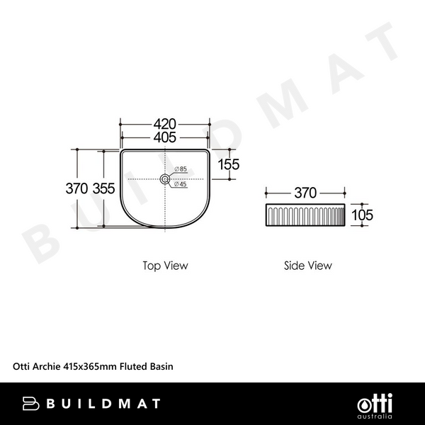 Otti Archie 415x365mm Fluted Basin Matte White