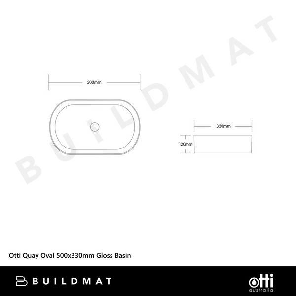 Otti Quay Oval 500x330mm Basin Gloss Carrara