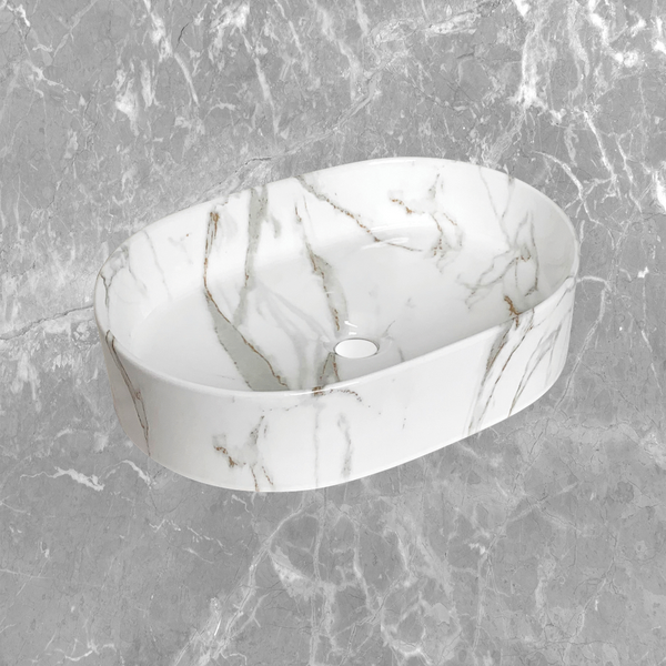 Otti Quay Oval 500x330mm Basin Gloss Carrara