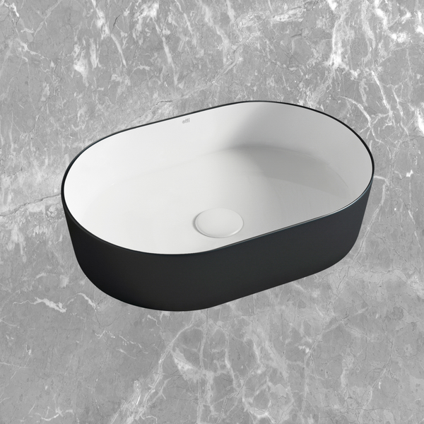 Otti Quay Oval 500x330mm Basin Matte Black & Gloss White