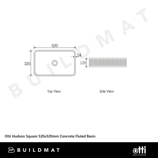 Otti Hudson Square 520x320mm Concrete Fluted Basin White