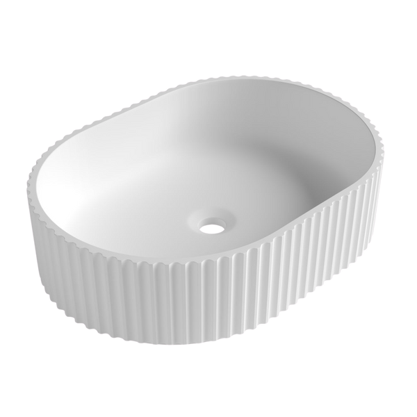 Otti Havana Oval Fluted Solid Surface Basin 480mm Matte White