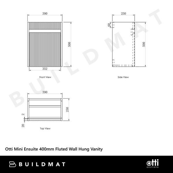 Otti Mini Ensuite 400mm Woodland Oak Fluted Wall Hung Vanity