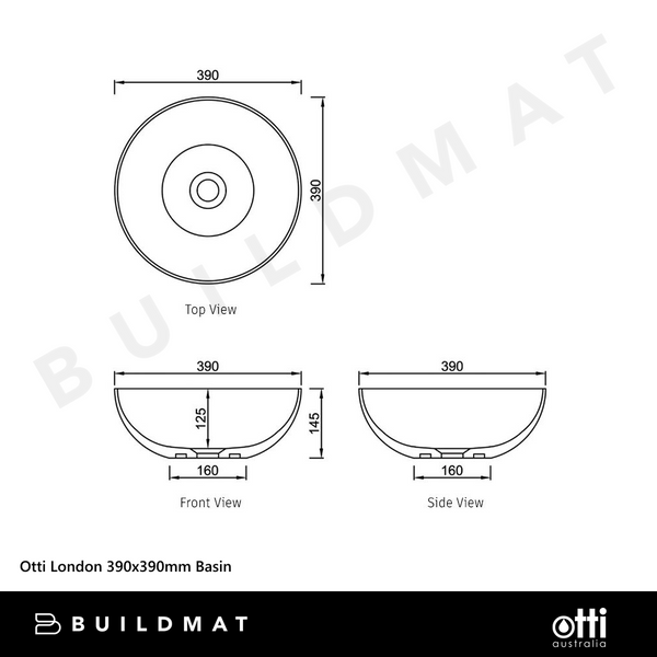 Otti London 390x390mm Solid Surface Basin Matte White