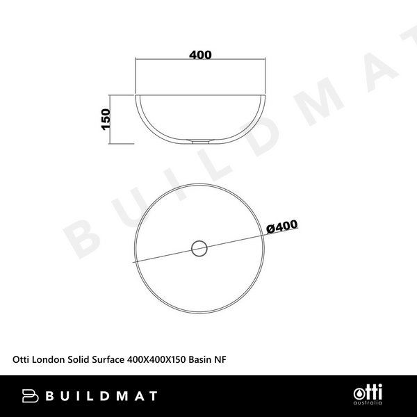 Otti London Solid Surface Basin 400 x 150mm Matte White