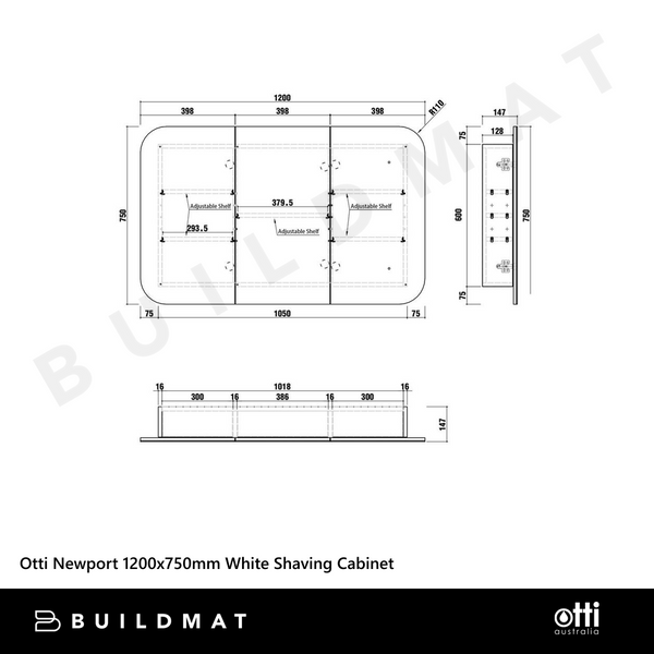 Otti Newport 1200x750mm Shaving Cabinet White