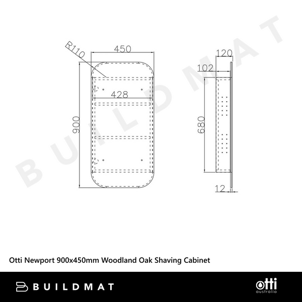 Otti Newport 900x450mm Shaving Cabinet Woodland Oak